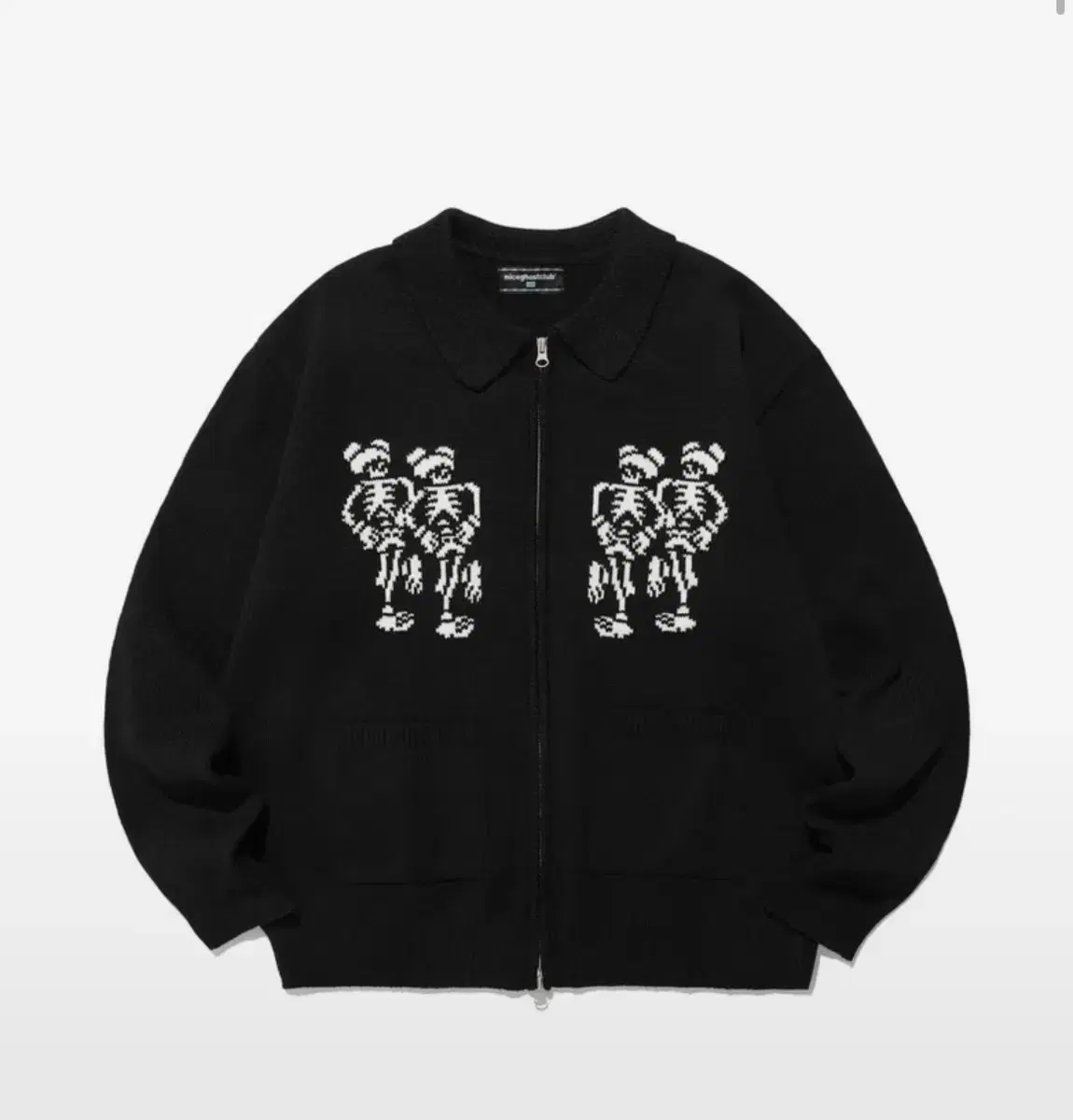 나이스고스트클럽 니트 DANCING SKELETONS ZIP POLO K